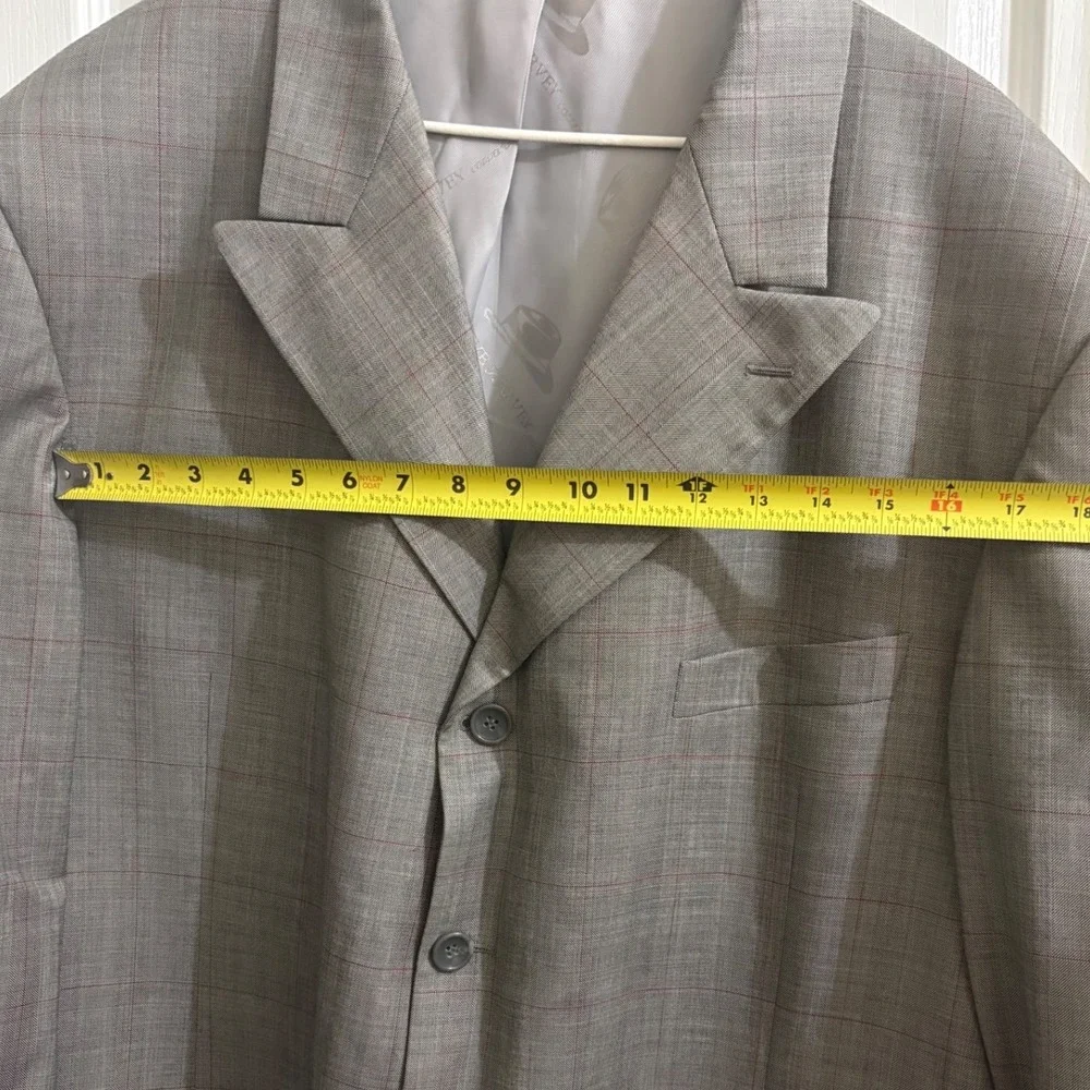 Steve Harvey Collection Grey Glen Plaid 100% Wool 4 Button Suit 52L 42W Mens